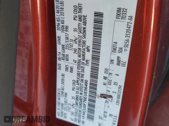 ✅ 2014 Ford Escape S • VIN: 1FMCU0F76EUE56490 • Лот: 92055385. Опубликован ранее на Copart с пробегом 189 545 миль. Бесплатный доступ к архиву аукционных продаж из США и подробный отчёт об истории автомобиля на DreamBid. Изображение 13.