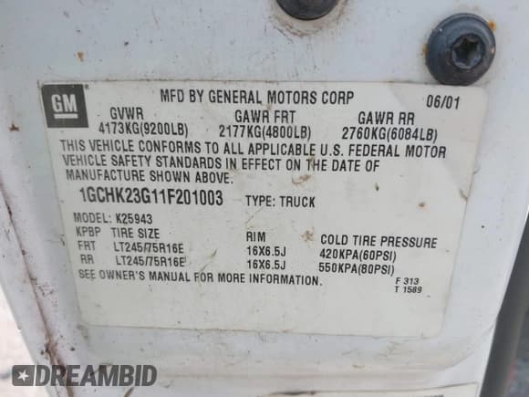 ✅ 2001 Chevrolet Silverado 2500HD LT3 • VIN: 1GCHK23G11F201003 • Лот: 42704499. Опубликован ранее на IAAI с пробегом 171 302 миль. Бесплатный доступ к архиву аукционных продаж из США и подробный отчёт об истории автомобиля на DreamBid. Изображение 9.