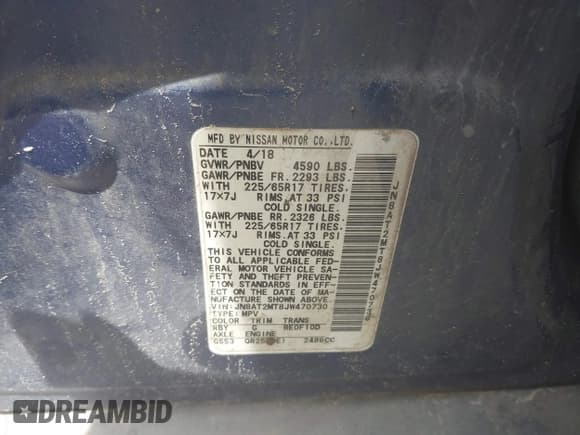 ✅ 2018 Nissan Rogue SL • VIN: JN8AT2MT8JW470730 • Lot: 43055548. Listed on IAAI with 123,149 mi. Free auction sales archive from the USA and detailed vehicle history report at DreamBid. Image 9.