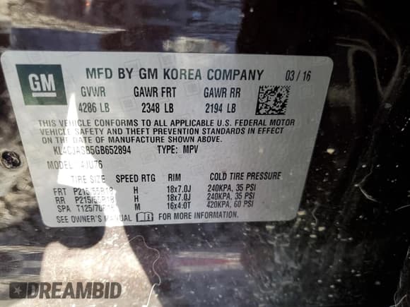 ✅ 2016 Buick Encore • VIN: KL4CJASB5GB652894 • Lot: 91303475. Listed on Copart with 72,148 mi. Free auction sales archive from the USA and detailed vehicle history report at DreamBid. Image 13.