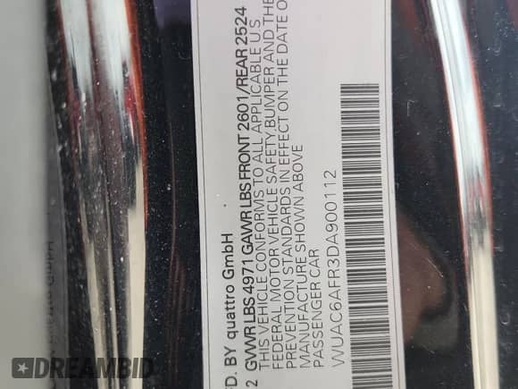 ✅ 2013 Audi RS 5 • VIN: WUAC6AFR3DA900112 • Lot: 81105915. Listed on Copart with 56,936 mi. Free auction sales archive from the USA and detailed vehicle history report at DreamBid. Image 12.