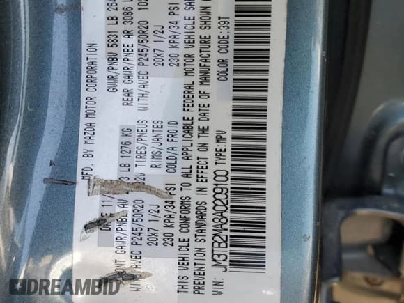 ✅ 2010 Mazda CX-9 Sport • VIN: JM3TB2MA8A0209100 • Lot: 50878725. Listed on Copart with 204,235 mi. Free auction sales archive from the USA and detailed vehicle history report at DreamBid. Image 13.