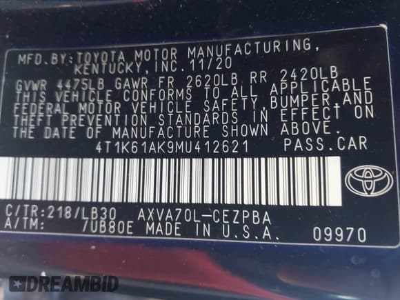 ✅ 2021 Toyota Camry XSE • VIN: 4T1K61AK9MU412621 • Lot: 43459893. Listed on IAAI with 181,705 mi. Free auction sales archive from the USA and detailed vehicle history report at DreamBid. Image 9.