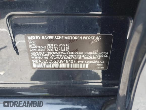 ✅ 2018 BMW 5 Series 540i • VIN: WBAJE5C55JG918407 • Lot: 42326980. Wystawiony na IAAI z przebiegiem 89 318 mil. Bezpłatny archiwum sprzedaży aukcyjnych z USA i szczegółowy raport historii pojazdu na DreamBid. Zdjęcie 9.