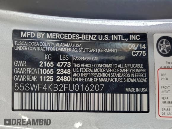 ✅ 2015 Mercedes-Benz C 300 Luxury • VIN: 55SWF4KB2FU016207 • Lot: 93934595. Listed on Copart with 167,632 mi. Free auction sales archive from the USA and detailed vehicle history report at DreamBid. Image 12.