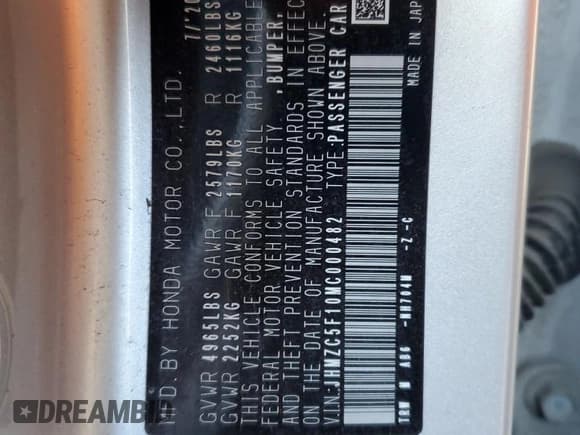 ✅ 2021 Honda Clarity • VIN: JHMZC5F10MC000482 • Lot: 84552665. Wystawiony na Copart z przebiegiem 46 265 mil. Bezpłatny archiwum sprzedaży aukcyjnych z USA i szczegółowy raport historii pojazdu na DreamBid. Zdjęcie 12.