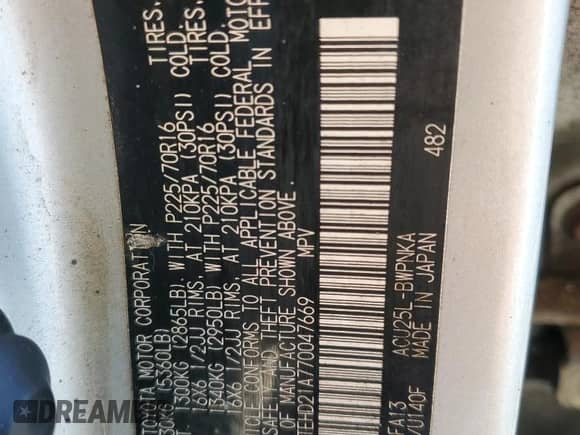 2007 Toyota Highlander с VIN JTEHD21A770047669, выставлен на аукционе Copart как лот 42791725 с пробегом Не указан миль и Списание • Salvage title. История ставок и продаж доступна на DreamBid. Изображение 14.