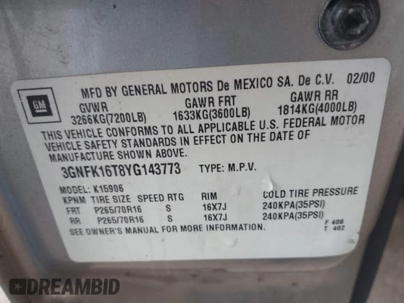 ✅ 2000 Chevrolet Suburban LS • VIN: 3GNFK16T8YG143773 • Лот: 41476329. Опубликован ранее на IAAI с пробегом 214 158 миль. Бесплатный доступ к архиву аукционных продаж из США и подробный отчёт об истории автомобиля на DreamBid. Изображение 9.