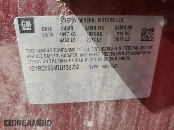 ✅ 2016 Chevrolet Volt LT • VIN: 1G1RC6S54GU139232 • Lot: 56081814. Listed on Copart with 57,863 mi. Free auction sales archive from the USA and detailed vehicle history report at DreamBid. Image 12.