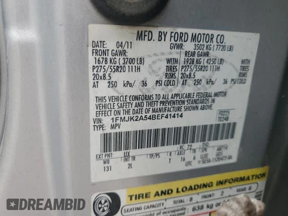 ✅ 2011 Ford Expedition Max Limited • VIN: 1FMJK2A54BEF41414 • Lot: 65711645. Listed on Copart with 203,249 mi. Free auction sales archive from the USA and detailed vehicle history report at DreamBid. Image 13.