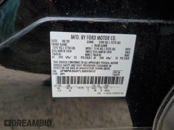 ✅ 2020 Ford Edge SE • VIN: 2FMPK3G97LBB05633 • Lot: 50654345. Listed on Copart with 78,124 mi. Free auction sales archive from the USA and detailed vehicle history report at DreamBid. Image 13.