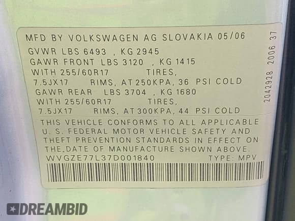 ✅ 2007 Volkswagen Touareg V6 • VIN: WVGZE77L37D001840 • Lot: 42323795. Listed on IAAI with 176,486 mi. Free auction sales archive from the USA and detailed vehicle history report at DreamBid. Image 9.