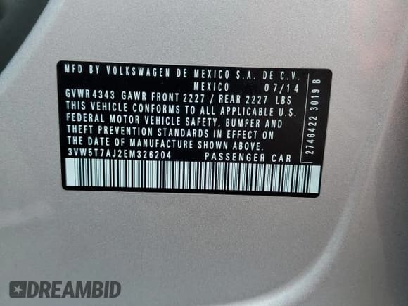 ✅ 2014 Volkswagen Jetta GLI • VIN: 3VW5T7AJ2EM326204 • Lot: 85565075. Listed on Copart with 41,851 mi. Free auction sales archive from the USA and detailed vehicle history report at DreamBid. Image 12.