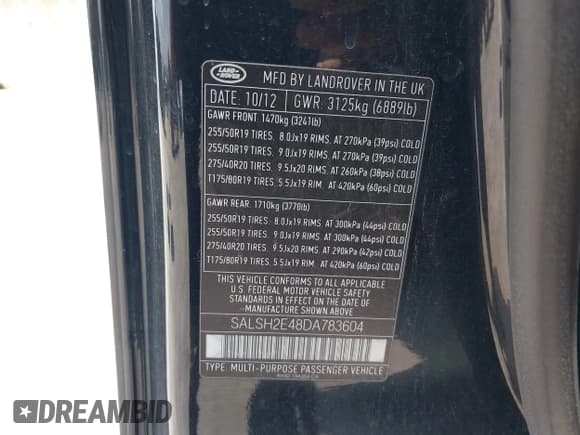 ✅ 2013 Land Rover Range Rover Sport SC • VIN: SALSH2E48DA783604 • Lot: 42532055. Listed on IAAI with 127,521 mi. Free auction sales archive from the USA and detailed vehicle history report at DreamBid. Image 9.