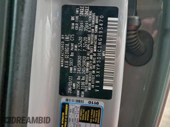 ✅ 2022 Kia Telluride SX • VIN: 5XYP5DHC1NG195470 • Lot: 94927625. Listed on Copart with 65,654 mi. Free auction sales archive from the USA and detailed vehicle history report at DreamBid. Image 14.