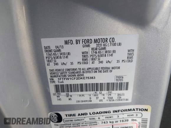 ✅ 2013 Ford F-150 XLT • VIN: 1FTFW1CF2DKE75383 • Лот: 43840652. Опубликован ранее на IAAI с пробегом 274 894 миль. Бесплатный доступ к архиву аукционных продаж из США и подробный отчёт об истории автомобиля на DreamBid. Изображение 9.