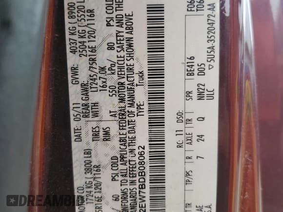 ✅ 2011 Ford Econoline Cargo Commercial • VIN: 1FTNE2EW7BDB08062 • Lot: 60983355. Listed on Copart with 148,435 mi. Free auction sales archive from the USA and detailed vehicle history report at DreamBid. Image 13.