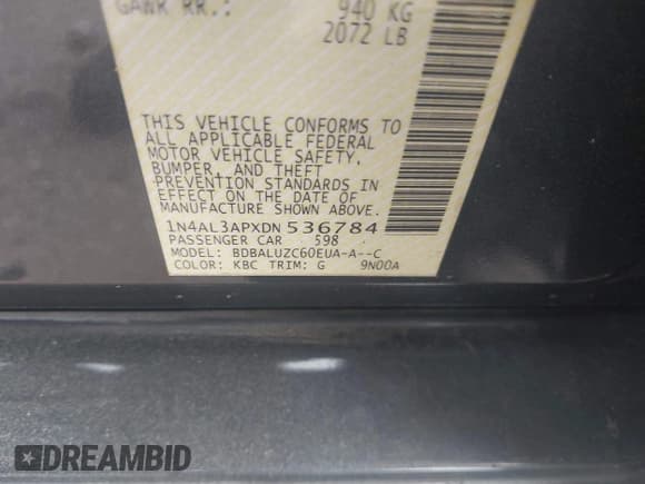 ✅ 2013 Nissan Altima SV • VIN: 1N4AL3APXDN536784 • Лот: 41825176. Опубликован ранее на IAAI с пробегом 243 304 миль. Бесплатный доступ к архиву аукционных продаж из США и подробный отчёт об истории автомобиля на DreamBid. Изображение 9.