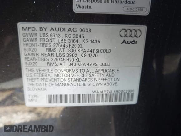 ✅ 2009 Audi Q7 • VIN: WA1AY74L69D002880 • Lot: 41416826. Wystawiony na IAAI z przebiegiem 157 344 mil. Bezpłatny archiwum sprzedaży aukcyjnych z USA i szczegółowy raport historii pojazdu na DreamBid. Zdjęcie 9.