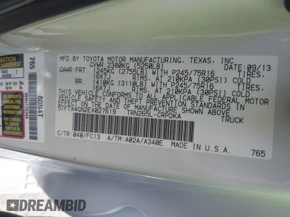 ✅ 2014 Toyota Tacoma PreRunner • VIN: 5TFTX4GN2EX027619 • Lot: 42520755. Listed on IAAI with 61,578 mi. Free auction sales archive from the USA and detailed vehicle history report at DreamBid. Image 9.