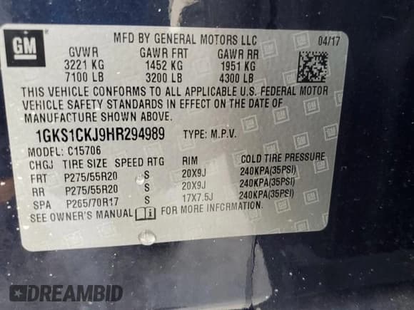 ✅ 2017 GMC Yukon Denali • VIN: 1GKS1CKJ9HR294989 • Lot: 71468075. Listed on Copart with 77,418 mi. Free auction sales archive from the USA and detailed vehicle history report at DreamBid. Image 13.