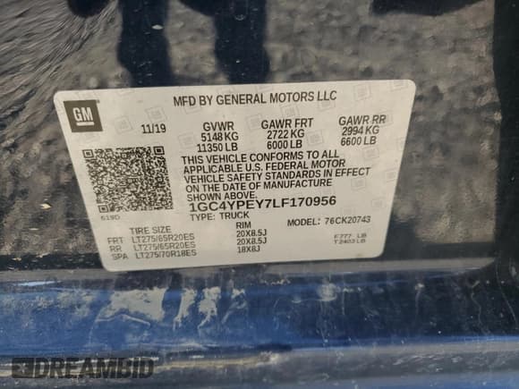 ✅ 2020 Chevrolet Silverado 2500HD LTZ • VIN: 1GC4YPEY7LF170956 • Lot: 81095075. Listed on Copart with Not provided. Free auction sales archive from the USA and detailed vehicle history report at DreamBid. Image 12.