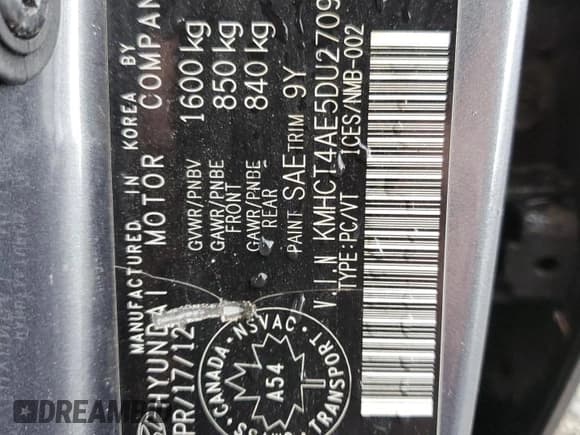 ✅ 2013 Hyundai Accent GLS • VIN: KMHCT4AE5DU270969 • Lot: 72999994. Listed on Copart with 253,853 mi. Free auction sales archive from the USA and detailed vehicle history report at DreamBid. Image 12.