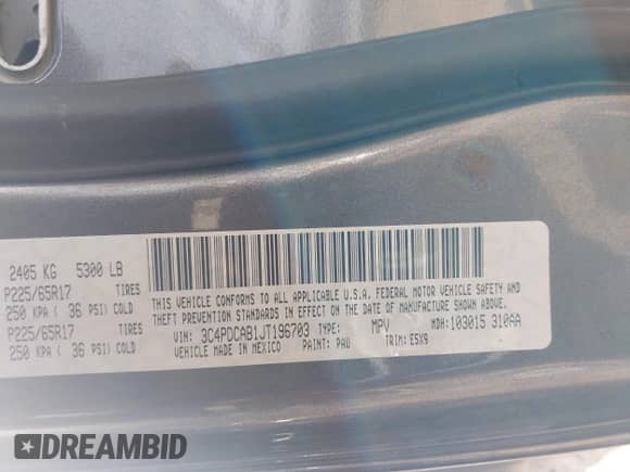 2018 Dodge Journey SE с VIN 3C4PDCAB1JT196703, выставлен на аукционе IAAI как лот 43010767 с пробегом 130 647 миль миль и . История ставок и продаж доступна на DreamBid. Изображение 9.