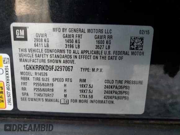 ✅ 2015 GMC Acadia SLT • VIN: 1GKKRRKD9FJ297067 • Лот: 92460775. Опубликован ранее на Copart с пробегом Не указан. Бесплатный доступ к архиву аукционных продаж из США и подробный отчёт об истории автомобиля на DreamBid. Изображение 13.