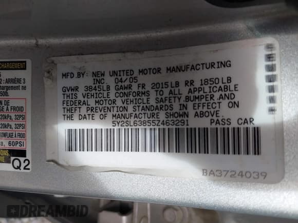 ✅ 2005 Pontiac Vibe • VIN: 5Y2SL63855Z463291 • Lot: 43606215. Wystawiony na IAAI z przebiegiem Nie podano. Bezpłatny archiwum sprzedaży aukcyjnych z USA i szczegółowy raport historii pojazdu na DreamBid. Zdjęcie 9.
