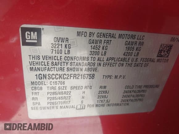 ✅ 2015 Chevrolet Tahoe LTZ • VIN: 1GNSCCKC2FR216758 • Lot: 43689893. Listed on IAAI with 184,851 mi. Free auction sales archive from the USA and detailed vehicle history report at DreamBid. Image 9.