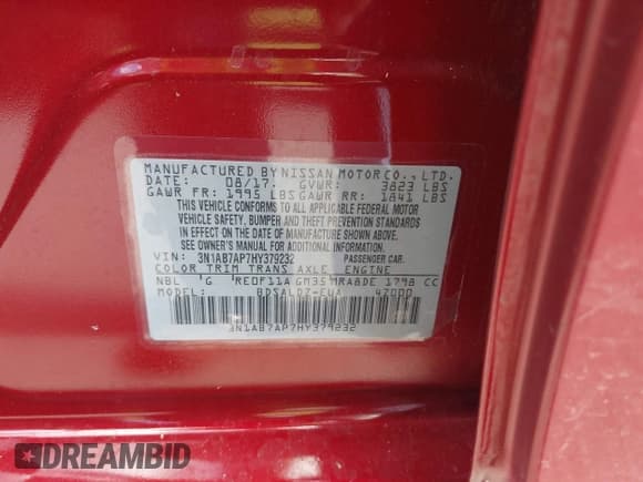 ✅ 2017 Nissan Sentra SL • VIN: 3N1AB7AP7HY379232 • Lot: 42084303. Listed on IAAI with 63,207 mi. Free auction sales archive from the USA and detailed vehicle history report at DreamBid. Image 9.