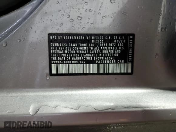 ✅ 2020 Volkswagen Jetta S • VIN: 3VWC57BU0LM097822 • Lot: 90677115. Listed on Copart with 117,950 mi. Free auction sales archive from the USA and detailed vehicle history report at DreamBid. Image 12.