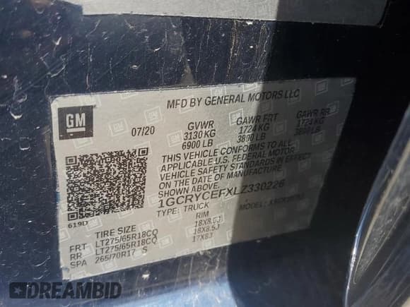 ✅ 2020 Chevrolet Silverado 1500 Custom Trail Boss • VIN: 1GCRYCEFXLZ330226 • Lot: 70678075. Wystawiony na Copart z przebiegiem 98 847 mil. Bezpłatny archiwum sprzedaży aukcyjnych z USA i szczegółowy raport historii pojazdu na DreamBid. Zdjęcie 12.