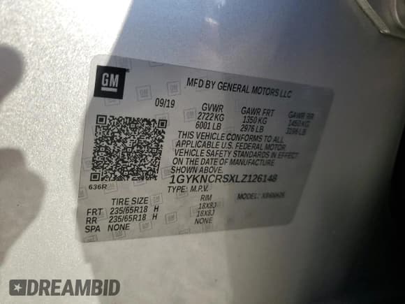 ✅ 2020 Cadillac XT5 Premium Luxury FWD • VIN: 1GYKNCRSXLZ126148 • Lot: 90120365. Listed on Copart with 96,048 mi. Free auction sales archive from the USA and detailed vehicle history report at DreamBid. Image 13.