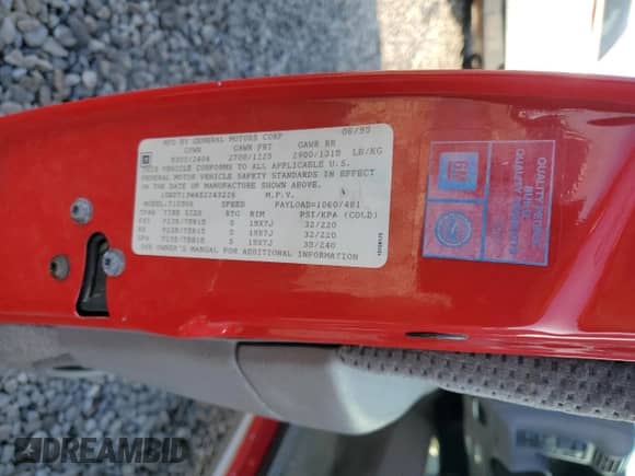 1995 Chevrolet Blazer z VIN 1GNDT13W4S2243226, wystawiony jako Copart lot #81429904 z przebiegiem 1 757 497 mil mil oraz Szkoda całkowita • Salvage title. Historia ofert i sprzedaży dostępna na DreamBid. Obrazek 14.