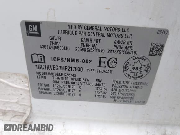 ✅ 2017 Chevrolet Silverado 2500HD LT • VIN: 1GC1KVEG7HF217930 • Lot: 42763106. Listed on IAAI with 110,239 mi. Free auction sales archive from the USA and detailed vehicle history report at DreamBid. Image 9.