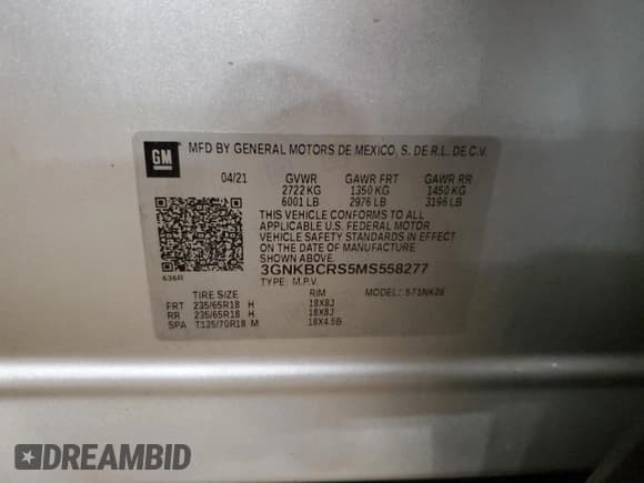 ✅ 2021 Chevrolet Blazer LT • VIN: 3GNKBCRS5MS558277 • Lot: 84827605. Listed on Copart with 96,209 mi. Free auction sales archive from the USA and detailed vehicle history report at DreamBid. Image 13.