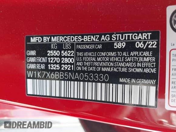 ✅ 2022 Mercedes-Benz AMG GT 53 • VIN: W1K7X6BB5NA053330 • Lot: 40530553. Listed on IAAI with 4,121 mi. Free auction sales archive from the USA and detailed vehicle history report at DreamBid. Image 9.