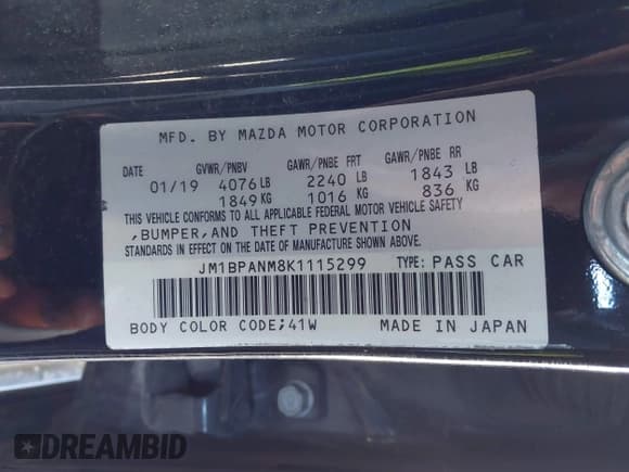 ✅ 2019 Mazda 3 Premium • VIN: JM1BPANM8K1115299 • Лот: 41231381. Опубликован ранее на IAAI с пробегом 66 264 миль. Бесплатный доступ к архиву аукционных продаж из США и подробный отчёт об истории автомобиля на DreamBid. Изображение 9.