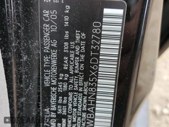 ✅ 2006 BMW 7 Series 750Li • VIN: WBAHN835X6DT32780 • Lot: 73001504. Listed on Copart with 103,868 mi. Free auction sales archive from the USA and detailed vehicle history report at DreamBid. Image 12.