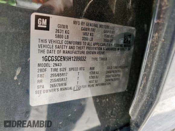 ✅ 2017 Chevrolet Colorado 2WD LT • VIN: 1GCGSCEN9H1209032 • Lot: 69046825. Listed on Copart with 67,838 mi. Free auction sales archive from the USA and detailed vehicle history report at DreamBid. Image 13.