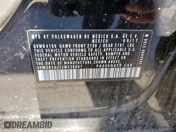 ✅ 2018 Volkswagen Jetta S • VIN: 3VW2B7AJ1JM236607 • Lot: 85322305. Listed on Copart with 117,101 mi. Free auction sales archive from the USA and detailed vehicle history report at DreamBid. Image 12.