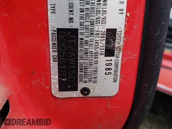 ✅ 1986 Toyota MR2 • VIN: JT2AW15C3G0056187 • Лот: 45431545. Опубликован ранее на Copart с пробегом 128 456 миль. Бесплатный доступ к архиву аукционных продаж из США и подробный отчёт об истории автомобиля на DreamBid. Изображение 12.