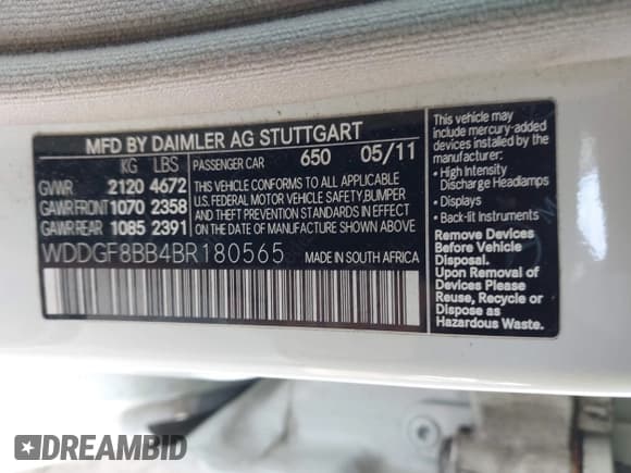 ✅ 2011 Mercedes-Benz C 300 Sport • VIN: WDDGF8BB4BR180565 • Lot: 43845789. Listed on IAAI with 144,831 mi. Free auction sales archive from the USA and detailed vehicle history report at DreamBid. Image 9.