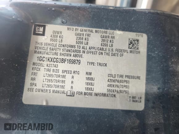 ✅ 2011 Chevrolet Silverado 2500HD LT • VIN: 1GC1KXCG3BF169879 • Lot: 69103885. Listed on Copart with 315,380 mi. Free auction sales archive from the USA and detailed vehicle history report at DreamBid. Image 12.