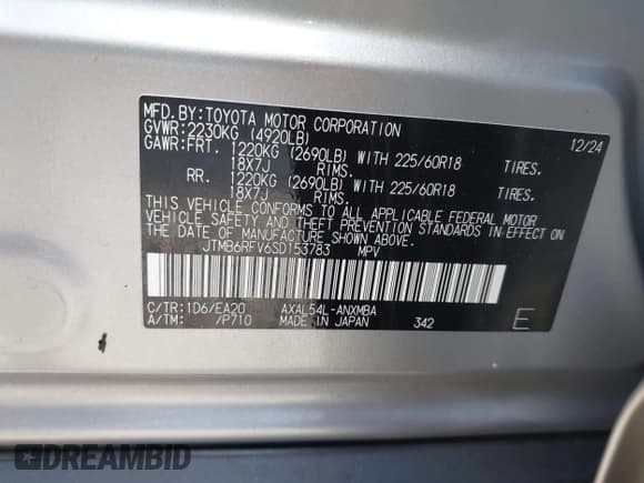 ✅ 2025 Toyota RAV4 Hybrid XLE Premium • VIN: JTMB6RFV6SD153783 • Лот: 43341098. Опубликован ранее на IAAI с пробегом 17 407 миль. Бесплатный доступ к архиву аукционных продаж из США и подробный отчёт об истории автомобиля на DreamBid. Изображение 9.