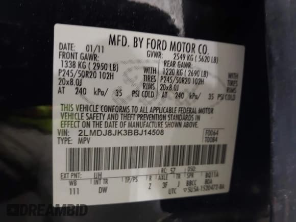 ✅ 2011 Lincoln MKX • VIN: 2LMDJ8JK3BBJ14508 • Lot: 43715652. Listed on IAAI with 122,174 mi. Free auction sales archive from the USA and detailed vehicle history report at DreamBid. Image 9.