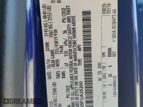 ✅ 2015 Ford Escape Titanium • VIN: 1FMCU9J95FUA35200 • Lot: 54664665. Listed on Copart with 93,485 mi. Free auction sales archive from the USA and detailed vehicle history report at DreamBid. Image 13.