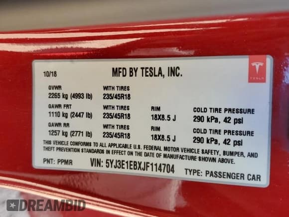 ✅ 2018 Tesla Model 3 Long Range Battery • VIN: 5YJ3E1EBXJF114704 • Lot: 89538225. Wystawiony na Copart z przebiegiem 104 608 mil. Bezpłatny archiwum sprzedaży aukcyjnych z USA i szczegółowy raport historii pojazdu na DreamBid. Zdjęcie 12.